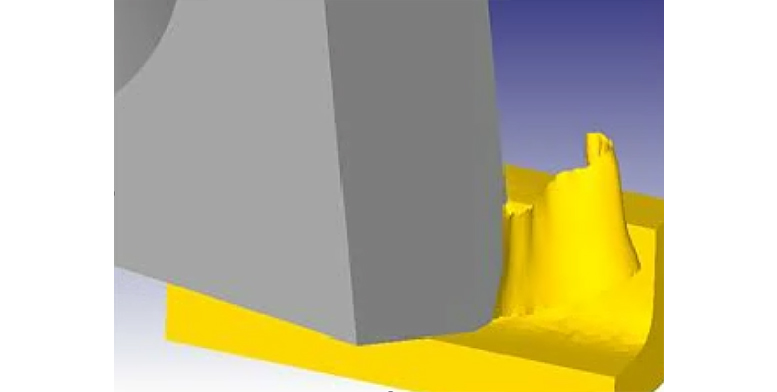 変更案②：半径方向すくい角 9°軸方向すくい角 7°そのまま上に持ち上げられるような切くずに変化